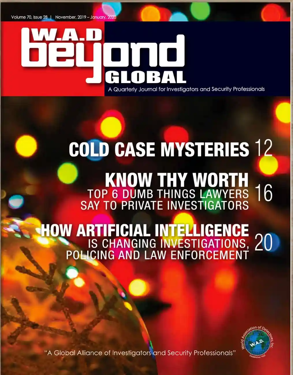 WAD December edition cover highlighting international detective association publication