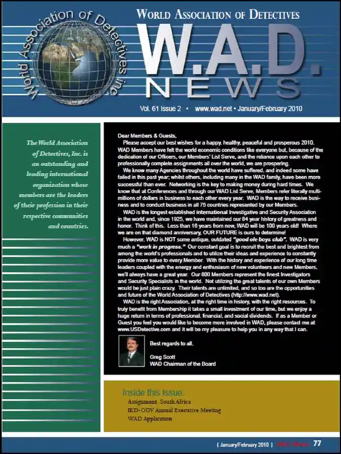 World Association of Detectives January-February 2010 publication cover